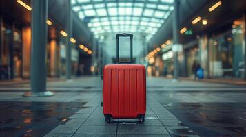 AI generated Red Luggage on Ground photo