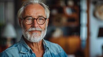 AI generated Bearded Man With Glasses Looking at Camera photo