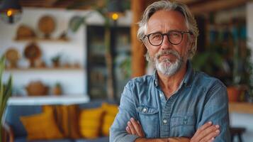 AI generated Bearded Man With Glasses Looking at Camera photo