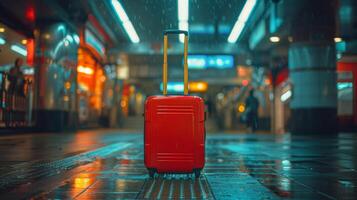 AI generated Red Luggage on Ground photo