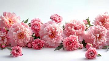 AI generated Group of Pink Flowers With Green Leaves photo