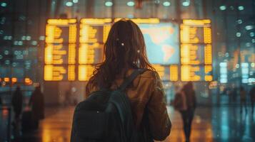 AI generated Person With Backpack Viewing Neon Sign photo