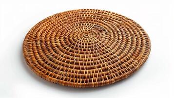 AI generated Round Wicker Basket on White Surface photo