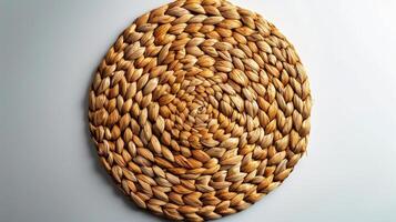 AI generated Close-Up of Woven Basket on White Surface photo