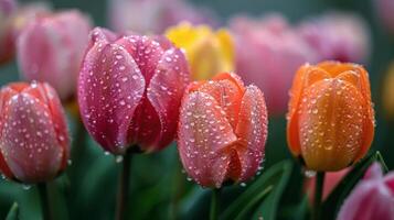 ai generado grupo de flores con agua gotas foto