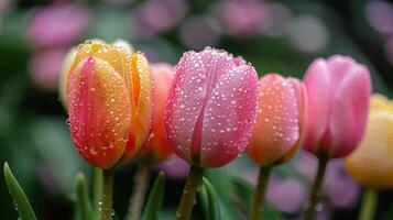 AI generated Group of Flowers With Water Droplets photo