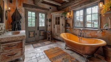 AI generated Rustic Bathroom With Claw Foot Tub photo