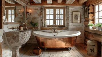 AI generated Rustic Bathroom With Claw Foot Tub photo