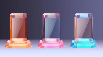 AI generated 3d podiums with translucent elements. Generative AI photo