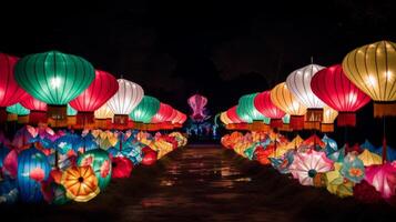 AI generated Chinese lantern festival with colorful lanterns at night. Generative AI photo