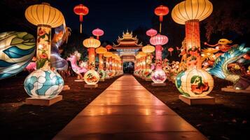 AI generated Chinese lantern festival with colorful lanterns at night. Generative AI photo