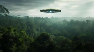 AI generated A uap sighting over a serene forest clearing. Generative AI photo