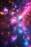 AI generated Disco Ball Hanging With Background Lights photo