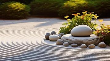 AI generated A zen garden with patterns symbolizing balance and harmony. Generative AI photo