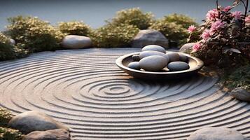AI generated A zen garden with patterns that evoke a sense of balance. Generative AI photo