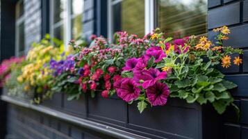 AI generated Colorful Flower Filled Window Box photo