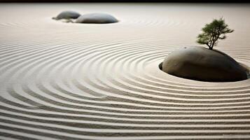 AI generated A zen garden with sand patterns symbolizing tranquility. Generative AI photo