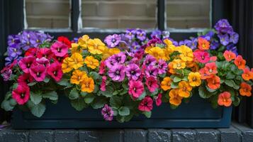 AI generated Colorful Flower-Filled Window Box photo