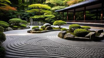 AI generated A zen garden with patterns that invite reflection and tranquility. Generative AI photo