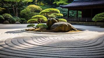 AI generated A zen garden with sand patterns symbolizing tranquility. Generative AI photo