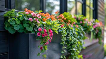 AI generated Colorful Flowers Adorning Window Box photo