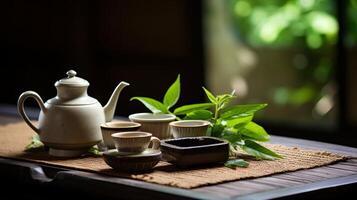 ai generado un zen té ceremonia con un tradicional japonés té colocar. generativo ai foto