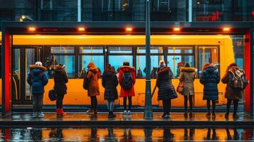 AI generated Group of People Waiting at Bus Stop photo