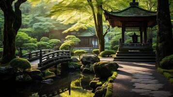 AI generated A zen temple nestled in a serene and serene environment. Generative AI photo