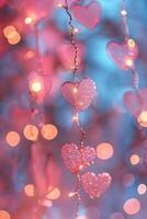 AI generated Pink Hearts Hanging From Tree photo