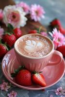 AI generated Hot Chocolate With Whipped Cream and Strawberries photo