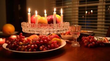 ai generado un celebración shana tova habitación central con velas generativo ai foto