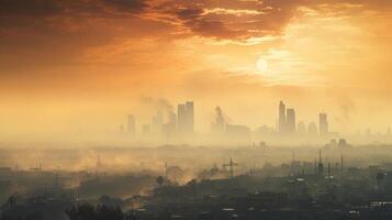 AI generated City skyline obscured by toxic pollution. Generative AI photo