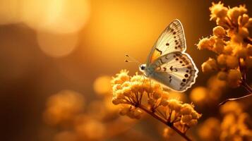 AI generated A closeup of a butterfly in the soft golden light. Generative AI photo