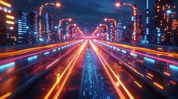 AI generated Colorful Lights Filling Tunnel photo