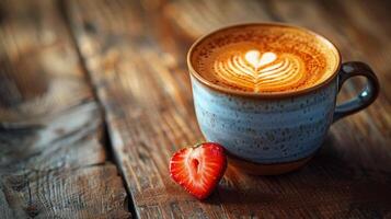 AI generated Cappuccino With Strawberries on Plate photo