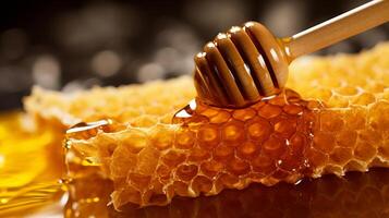AI generated A closeup of honeycomb and honey dipper. Generative AI photo