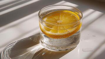 AI generated Refreshing Glass of Water With Lemon Slice photo