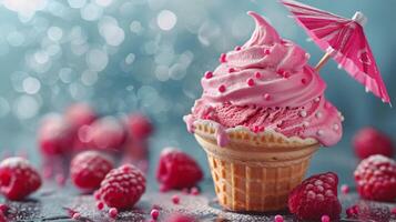 AI generated Pink Cupcake With Pink Umbrella photo