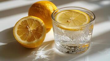 ai generado refrescante vaso de agua con limón rebanada foto