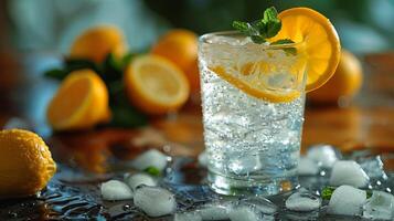 AI generated Refreshing Glass of Water With Lemons and Mint photo