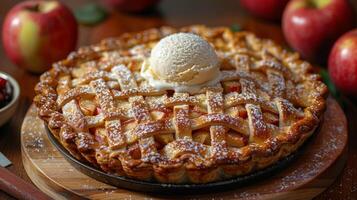 AI generated Delicious Pie With a Scoop of Ice Cream photo