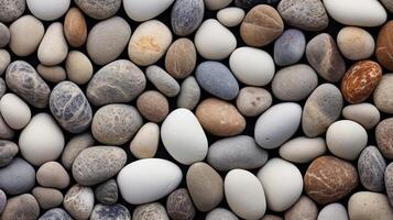 AI generated A closeup of textured pebbles in a riverbed. Generative AI photo