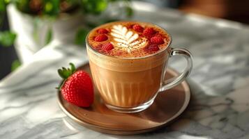 AI generated Cappuccino With Strawberries on Saucer photo