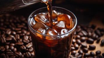 AI generated A coffee bean plunging into a cup of cold brew. Generative AI photo