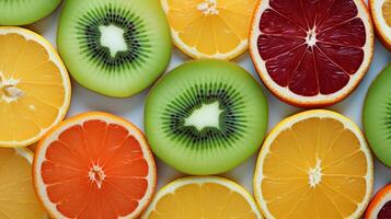 AI generated A colorful array of fresh fruit slices arranged in a pattern. Generative AI photo