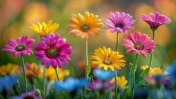 AI generated Colorful Flowers Blooming in the Grass photo