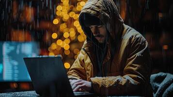 AI generated Man Using Laptop at Table photo