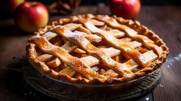 AI generated A decorative apple pie with lattice design. Generative AI photo