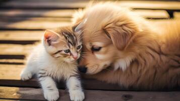 AI generated Cat and dog love relationship. Generative AI photo