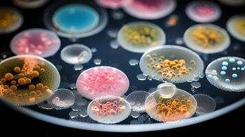 AI generated Laboratory dish with mutated microorganisms. Generative AI photo